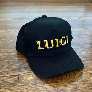 Black Cap with Yellow 'LUIGI' Embroidery